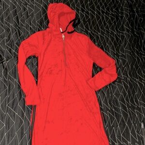 New NWT no boundaries small 3-5 red terry long 3/4 zip hooded red & blue trim